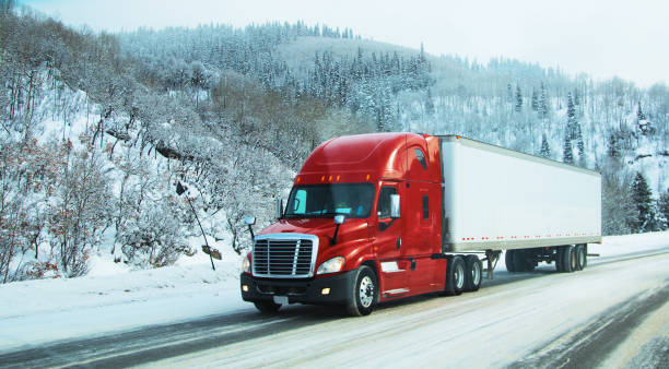 Semi-truck on winter road